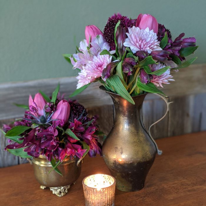 floral arrangement and candle
